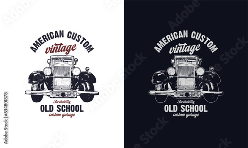 American Custom Vintage  Car T-shirt Design Vector Graphics. Vintage Car t-shirt template. old cars tshirts. American Old Cars shirts.