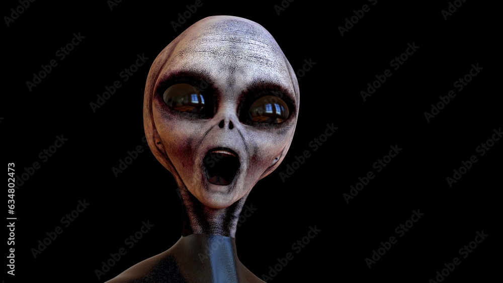 Gray Alien Humanoid Creature Realistic 3D illustration Gray Alien Humanoid Creature Realistic 3D illustration