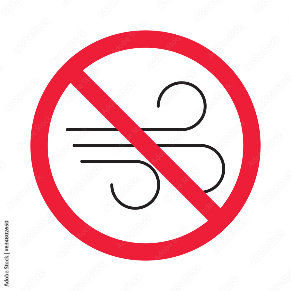 Prohibited wind vector icon. No wind icon. Forbidden windy storm icon. No wind sign. Warning, caution, attention, restriction, danger flat sign design symbol pictogram Prohibited wind vector icon. No wind icon. Forbidden windy storm icon. No wind sign. Warning, caution, attention, restriction, danger flat sign design symbol pictogram