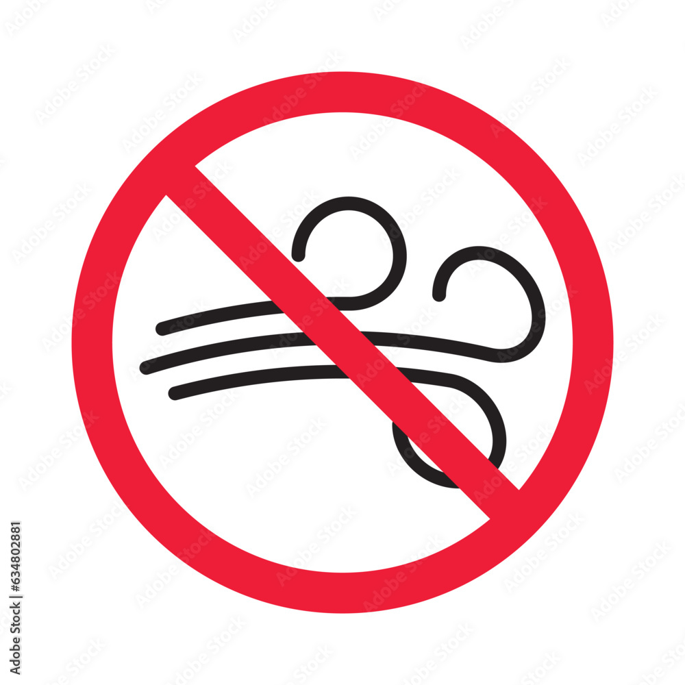 Prohibited wind vector icon. No wind icon. Forbidden windy storm icon. No wind sign. Warning, caution, attention, restriction, danger flat sign design symbol pictogram Prohibited wind vector icon. No wind icon. Forbidden windy storm icon. No wind sign. Warning, caution, attention, restriction, danger flat sign design symbol pictogram