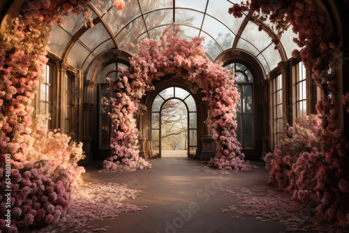 Blossom arch from pink flowers Fototapet