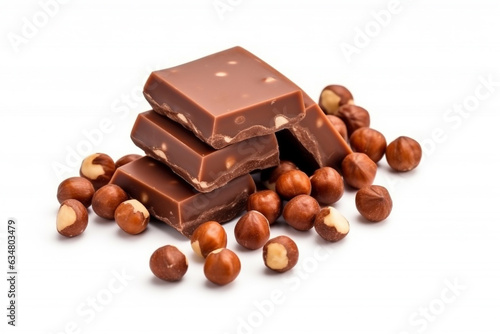 Chocolate hazelnuts isolated on white background.Generative Ai.