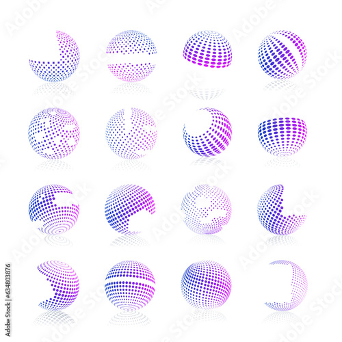 Sphere with gradient halftone fill, vector illustration.