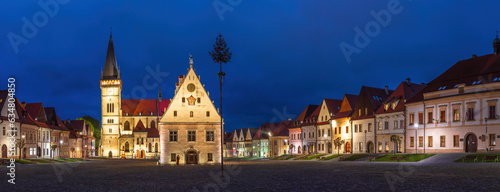 The main square of the Bardejov old town at night