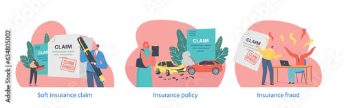 Isolated Vector Elements With Characters Perform Soft Insurance Claim, Refers To Non-monetary Claims