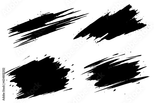 Vector set of ink splashes. Black inked splatter dirt stain splattered spray splash with drops blots isolated.