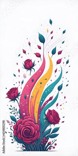 Cartoon rose flowers. Color splash style. AI generated illustration