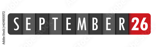 SEPTEMBER 26 gray and red vector typography banner