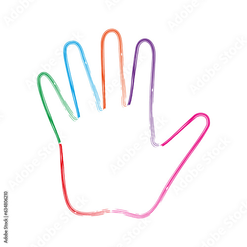 One single empty open human hand palm with fingers splayed and spread wide. Vector in hand drawn style.