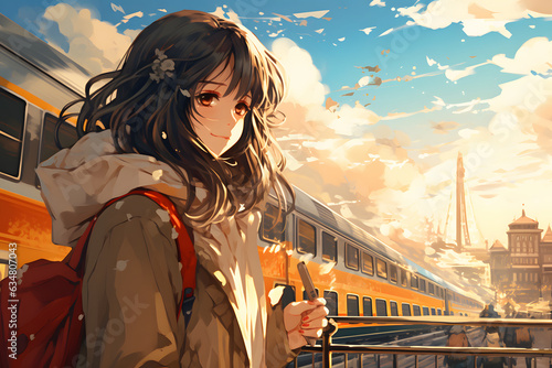 anime girl traveling the world