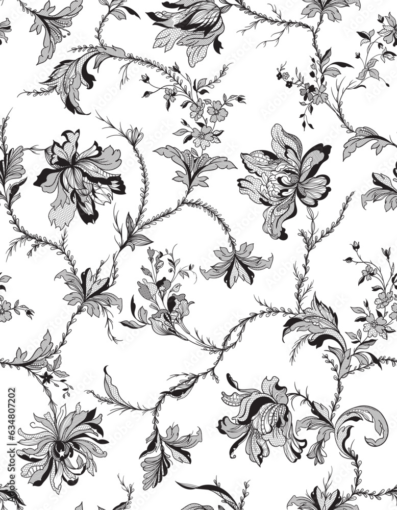 Fototapeta premium lace floral seamless pattern. Chintz 