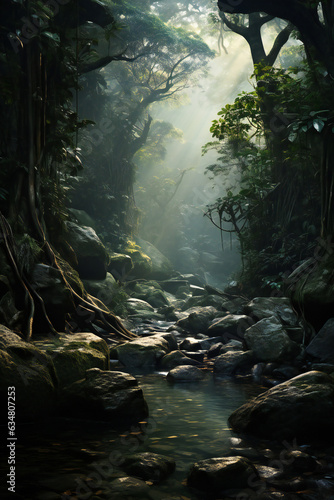 Tropical jungle, Amazon Rain forest, small river running