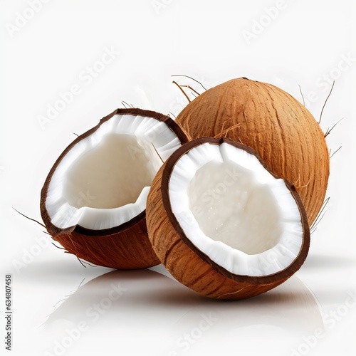 Close-up realistic 3d detailed Coconuts, isolated on white background. Fresh Exotic Tropical Fruits. Generative AI