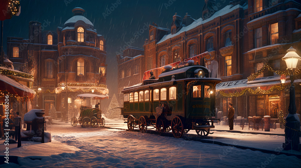 Obraz premium midnight magic in a victorian christmas village, generative ai