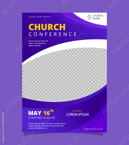 Christian church conference flyer design template, Christian Event Invitation poster web banner, worship flyer. Vector Illustration