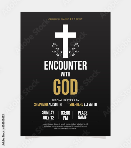 Black and white elegant christian church flyer design template, Suitable for social media invitation, flyer, poster, web banner, card, label, cover. Vector illustration.