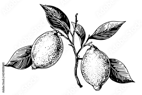 Hand drawn ink sketch vector illustration of lemon. Citrus in engraving style vector illustration.