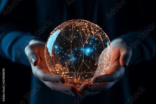 Hands Holding Glowing Connections Ball Concept