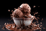 sweet creamy chocolate ice cream with chocolate chips and chocolate syrup in a bowl
