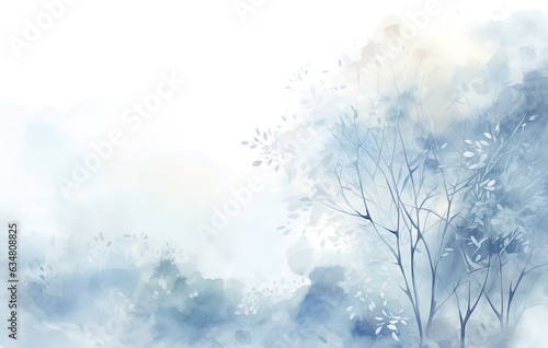 Pastel Indigo Blue Flowers and Branches on a white background