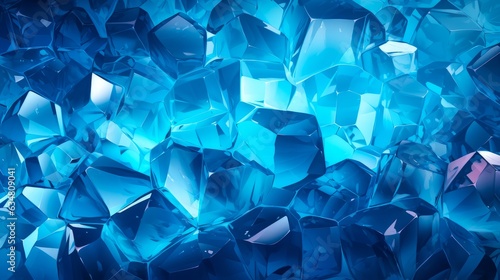 Bright blue frozen water ice cubes.Ice cubes with flashes of light in the dark. Generative AI. © senadesign