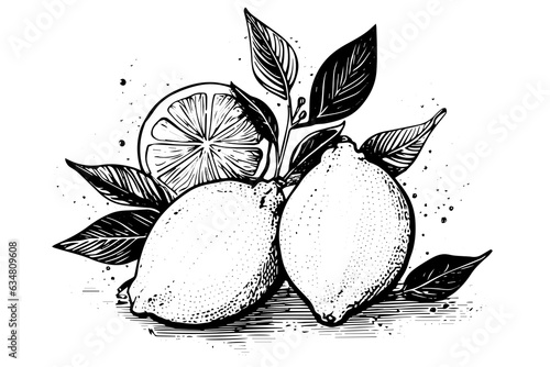 Hand drawn ink sketch vector illustration of lemon. Citrus in engraving style vector illustration.