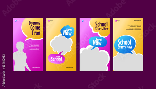 School Education promotion collection with vertical standee roll up banner or social media story template