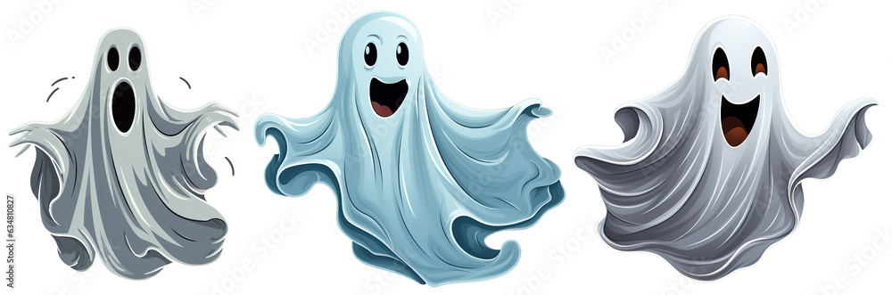 set of cute kid friendly floating white ghost illustrations on transparent background - Halloween party theme set of cute kid friendly floating white ghost illustrations on transparent background - Halloween party theme