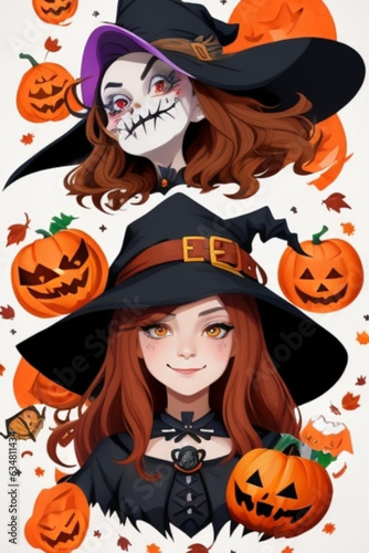 Autumn iconpack of a charming girl as Halloween photo