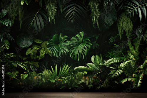 Tropical exotic leaves background. Natural template for product advertisement