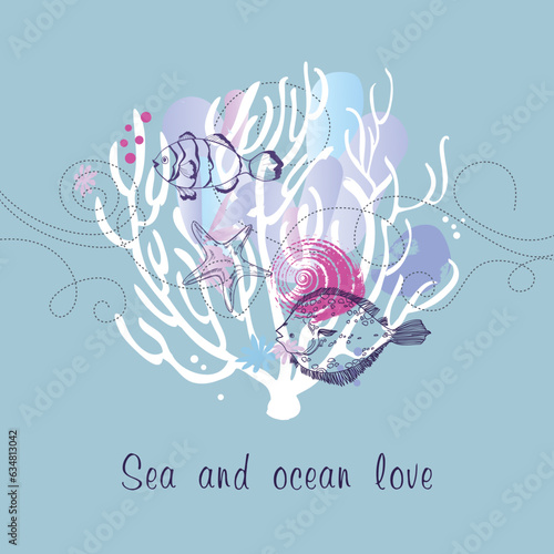 Sea and ocean marine life design. Touristic flyer template