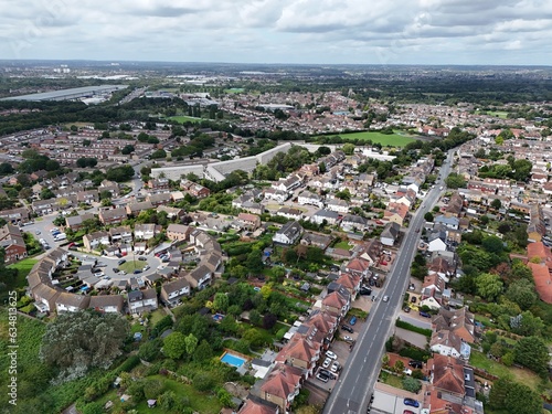 Houses and streets Waltham Abbey Essex UK summer drone,aerial photo