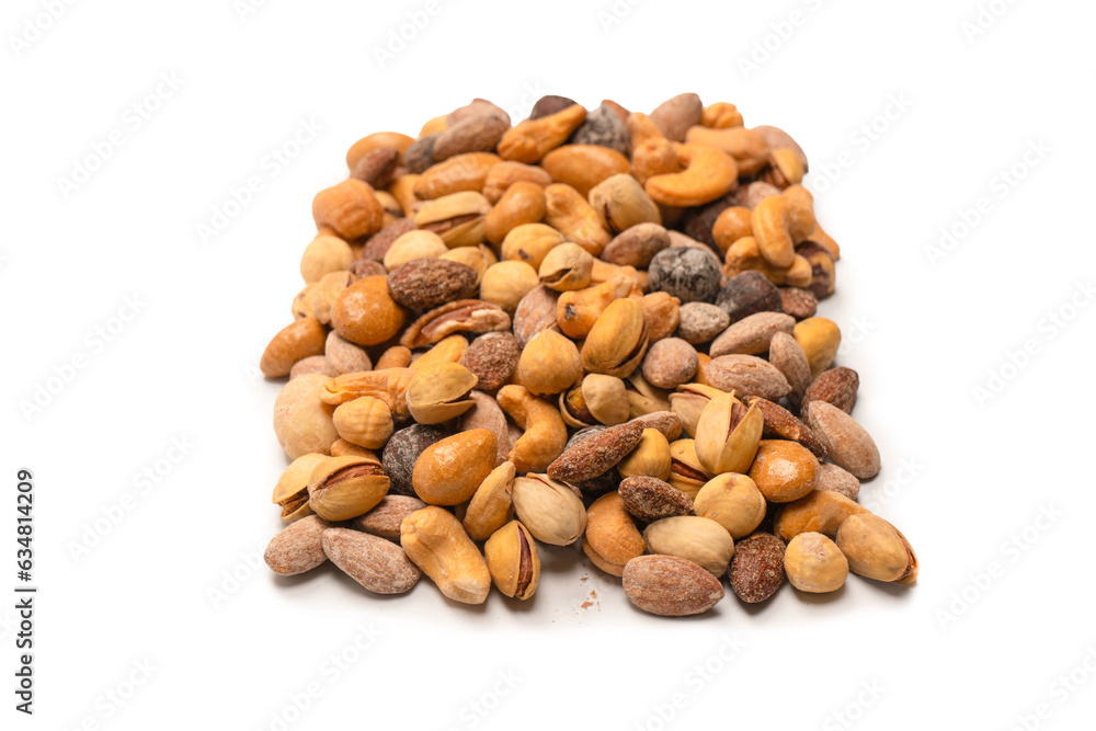 A group of almonds, pistachios, walnuts, macadamia, cashews. A group of almonds, pistachios, walnuts, macadamia, cashews.