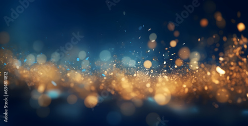 A Blue Background With Gold Dusts Sparkle Light Pattern