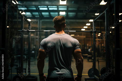 Bodybuilder in a gym bodybuilding fitness training. Generative AI