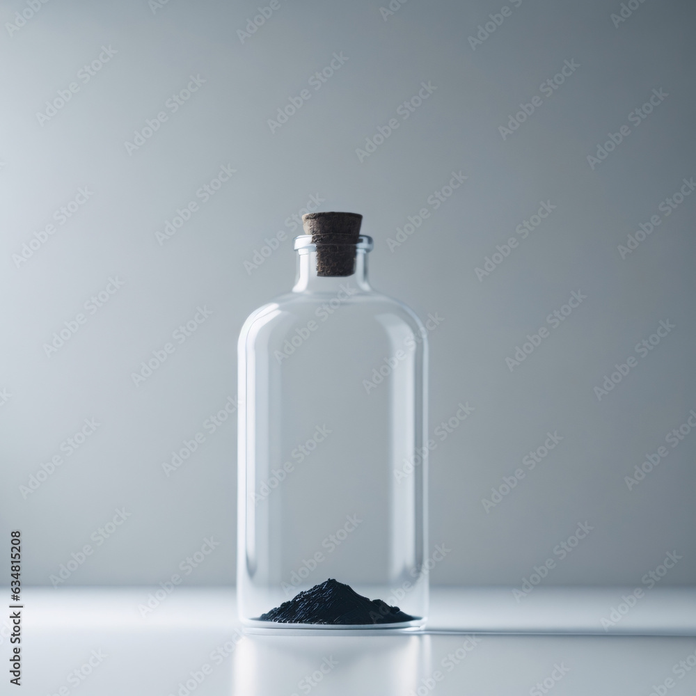 AI Generative illustration, empty glass bottle and caps in minimalist white room, clear bottle for mockup AI Generative illustration, empty glass bottle and caps in minimalist white room, clear bottle for mockup