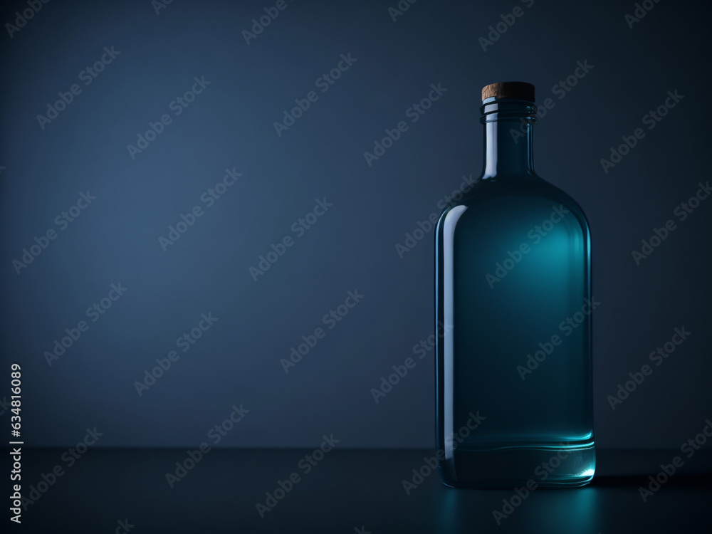 AI Generative illustration bottle with blue vibes, minimalist empty blue room, clear bottle with caps AI Generative illustration bottle with blue vibes, minimalist empty blue room, clear bottle with caps