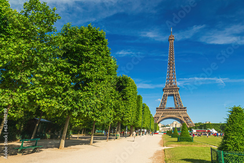 Paris Eiffel Tower and Champ de Mars in Paris, France