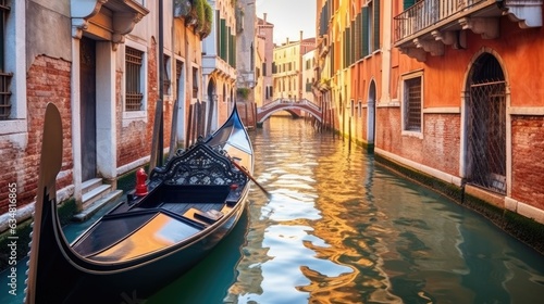 Gondola gliding through the canals of Venice. Generative AI