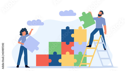 Person people man and woman connect jigsaw business puzzle 