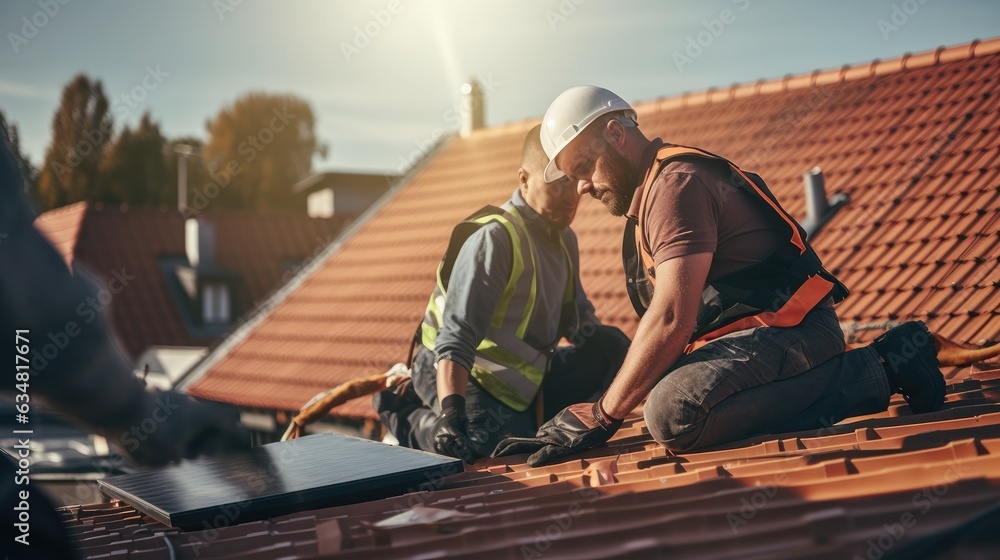 Engineer installing solar panels Engineer installing solar panels