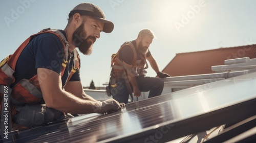 Engineer installing solar panels 