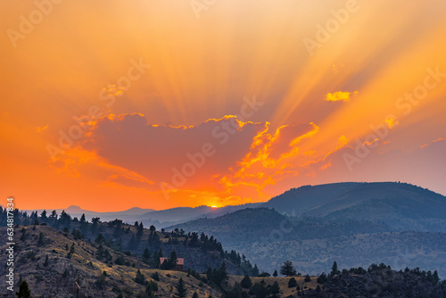 Amazing sunset over the Mountains near Yellowstone National Park north entrance