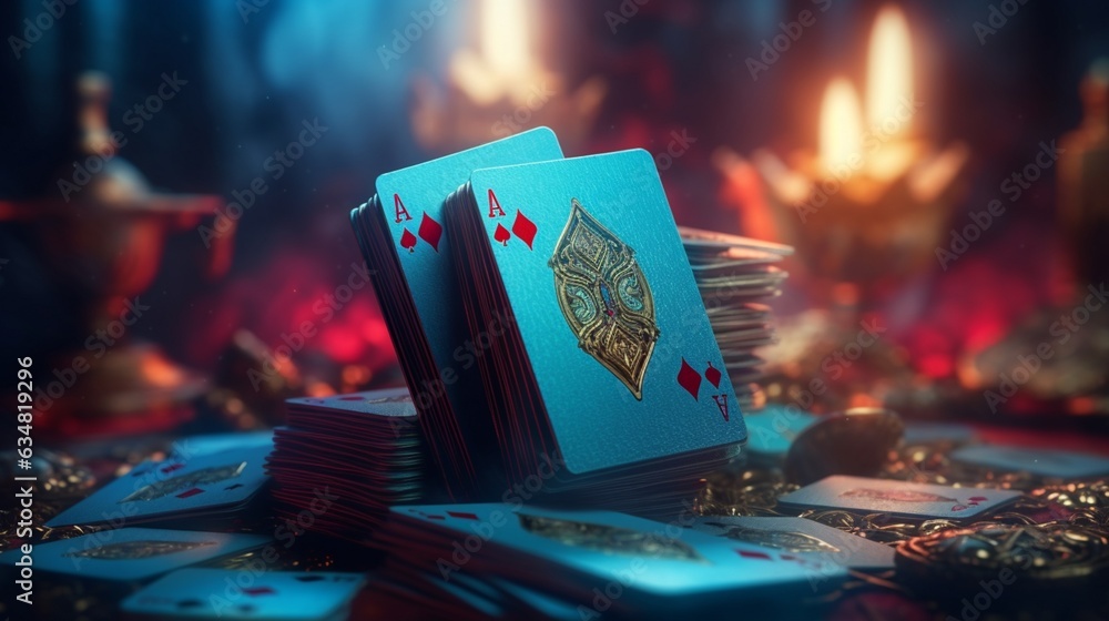 poker card ace chips fantasy epic cool cinematic wallp.Generative AI - obrazy, fototapety, plakaty 