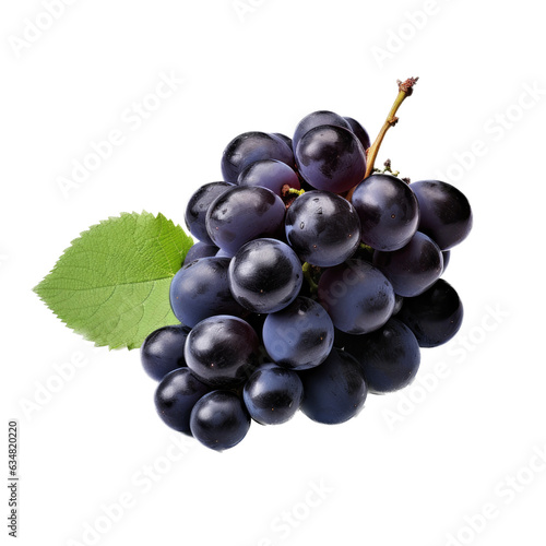 Concord Grapes with leaves in a Food-themed, photorealistic illustration in a PNG, cutout, and isolated. generative ai