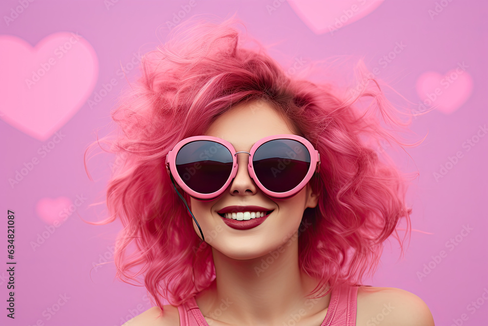 Smiling woman with pink sunglasses