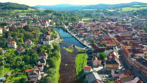Otava river in the historic center of Susice. The city was built in the Middle Ages around the gold-bearing river. Czech Republic, Central Europe. photo