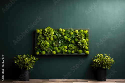 Green moos art framed on green wall