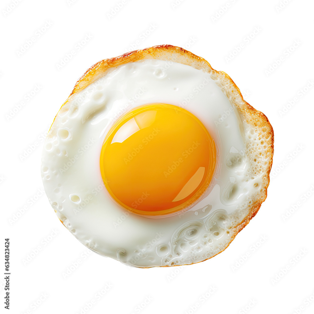a fried egg, sunnyside up in a Food- themed, photorealistic illustration in a PNG, cutout, and isolated. generative AI - obrazy, fototapety, plakaty 