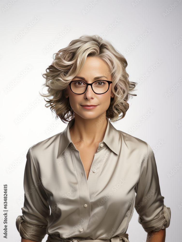 A happy business mature 50s woman on transparent white background A happy business mature 50s woman on transparent white background